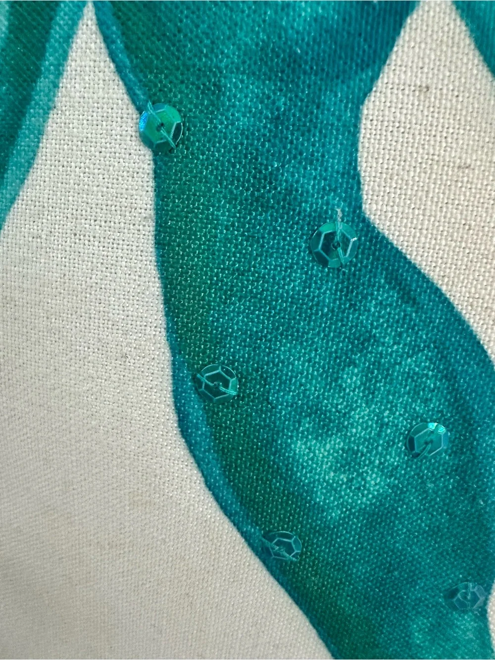 Pair of 13”x17” teal and cream beaded mermaid accent pillows